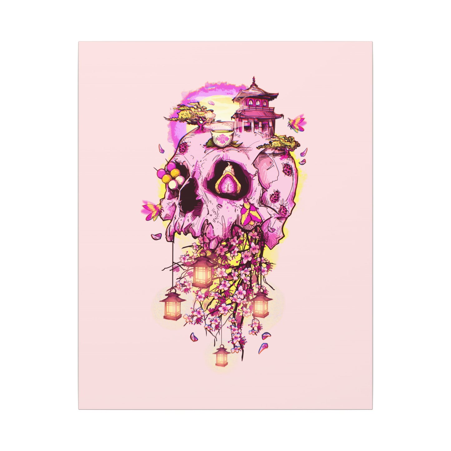 Elemental Skull Cherry Blossom Matte Canvas Stretched