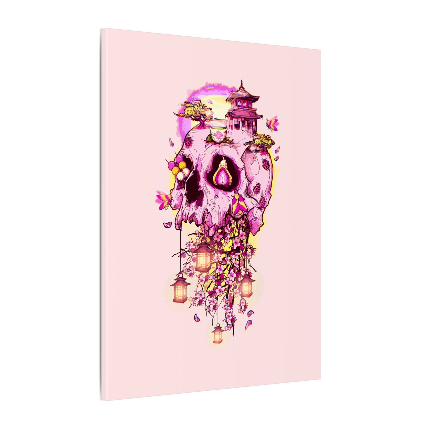 Elemental Skull Cherry Blossom Matte Canvas Stretched
