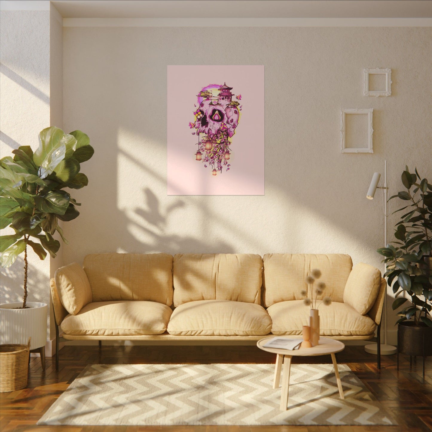 Elemental Skull Cherry Blossom Matte Canvas Stretched