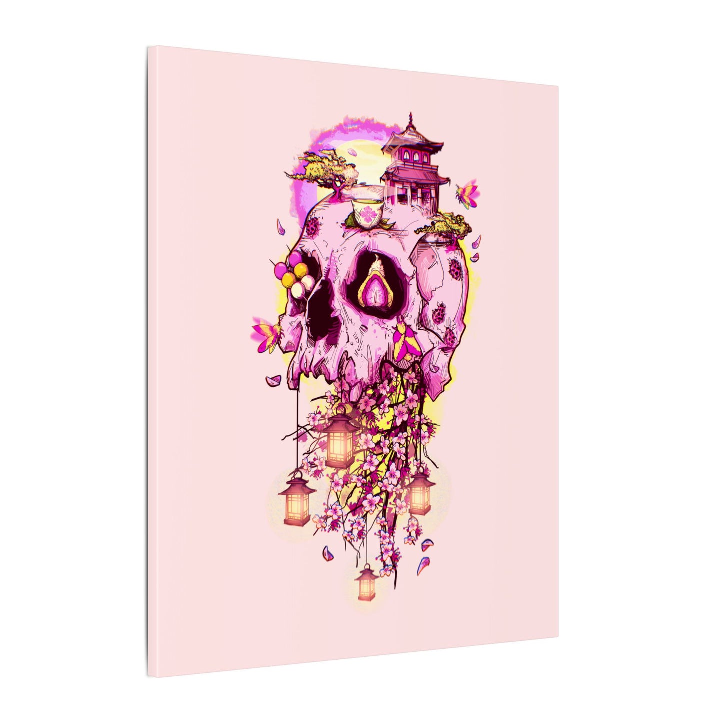 Elemental Skull Cherry Blossom Matte Canvas Stretched