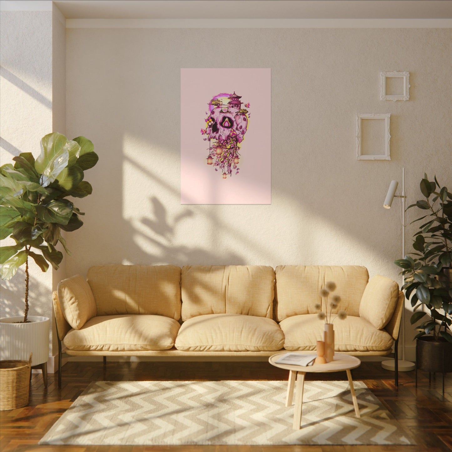 Elemental Skull Cherry Blossom Matte Canvas Stretched