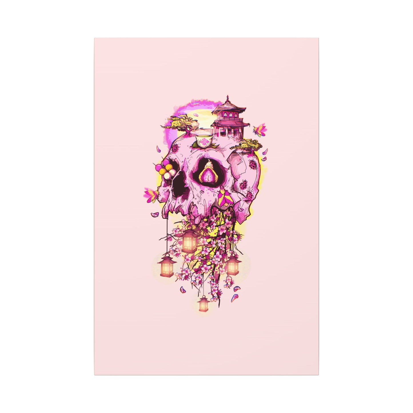 Elemental Skull Cherry Blossom Matte Canvas Stretched