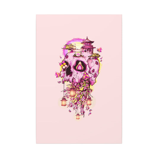 Elemental Skull Cherry Blossom Matte Canvas Stretched