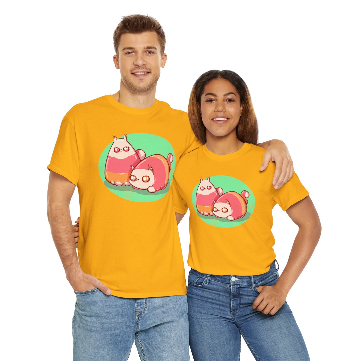 Candy Corn Cats Unisex Heavy Cotton Tee