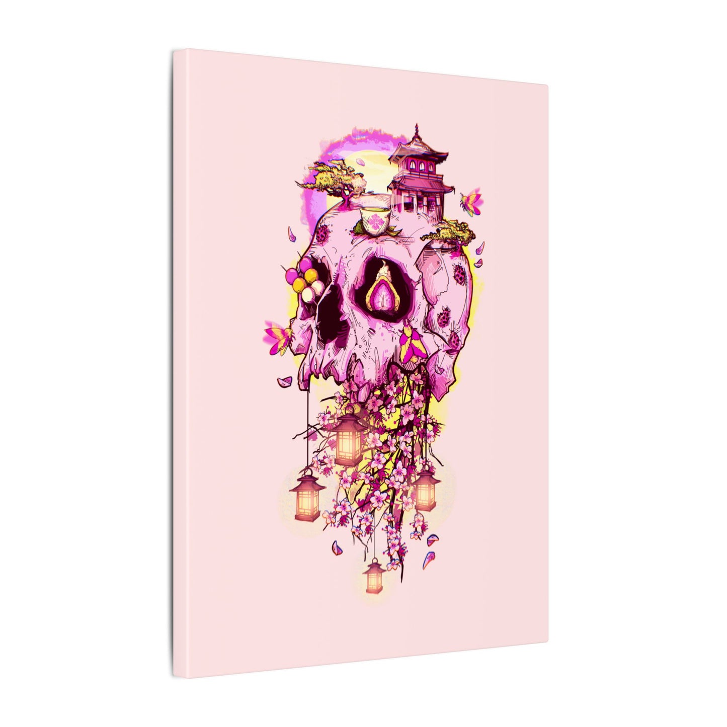 Elemental Skull Cherry Blossom Matte Canvas Stretched