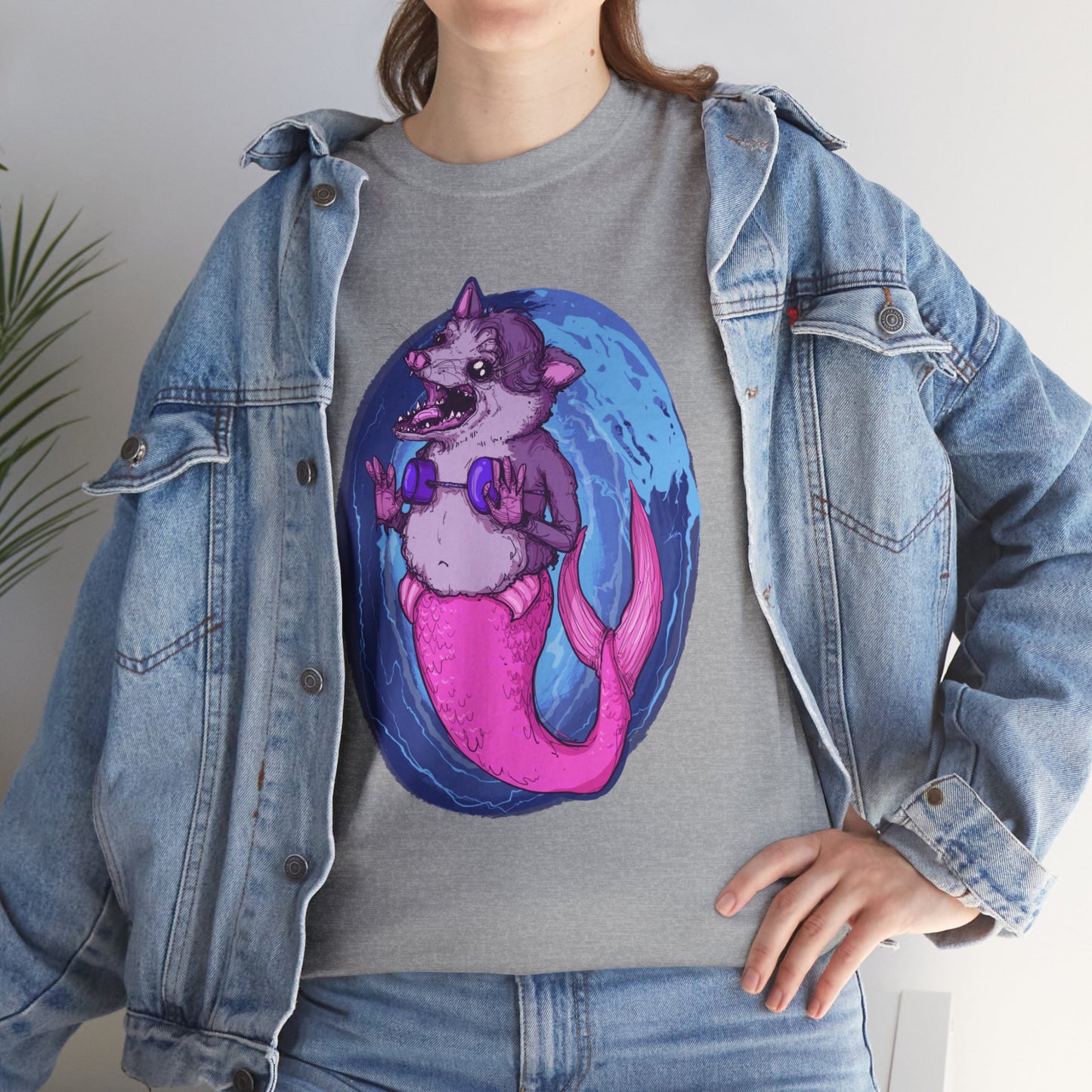Mermaid Opossum Unisex Heavy Cotton Tee