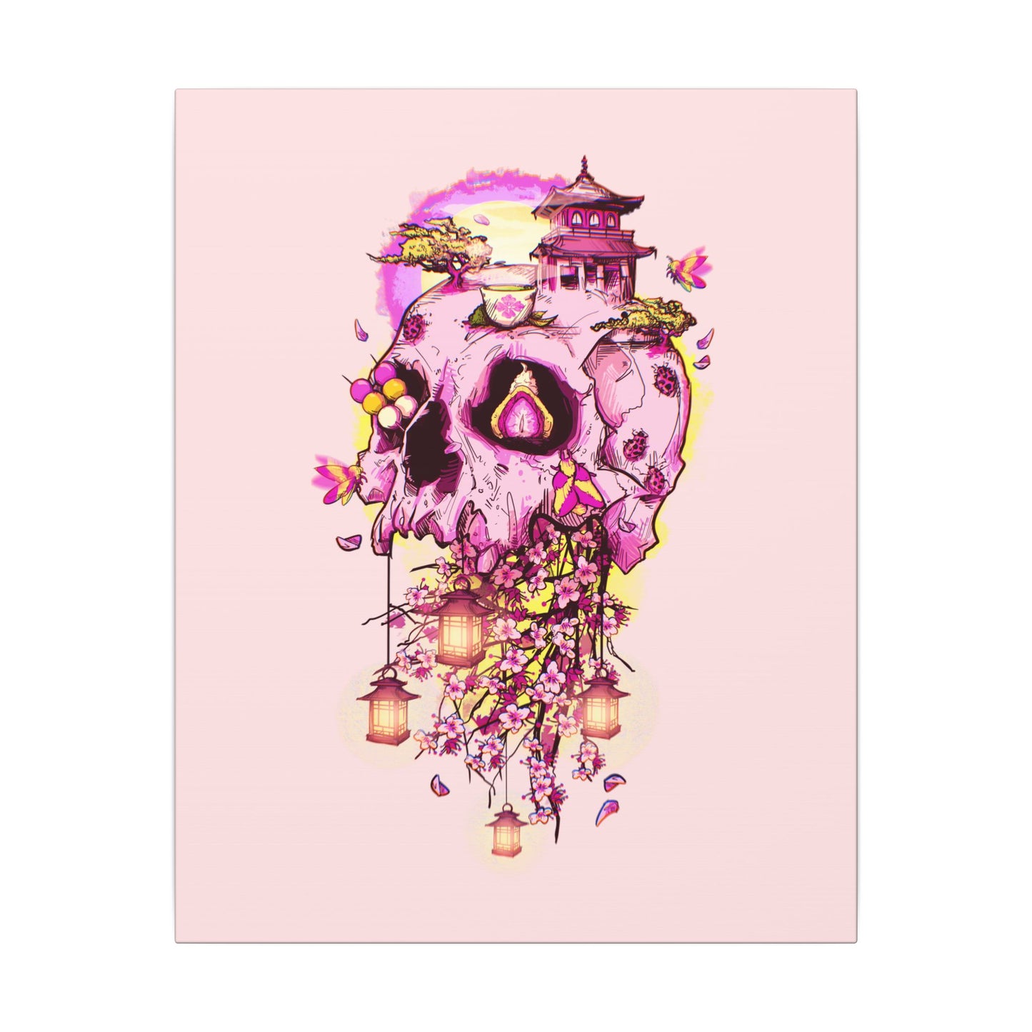 Elemental Skull Cherry Blossom Matte Canvas Stretched