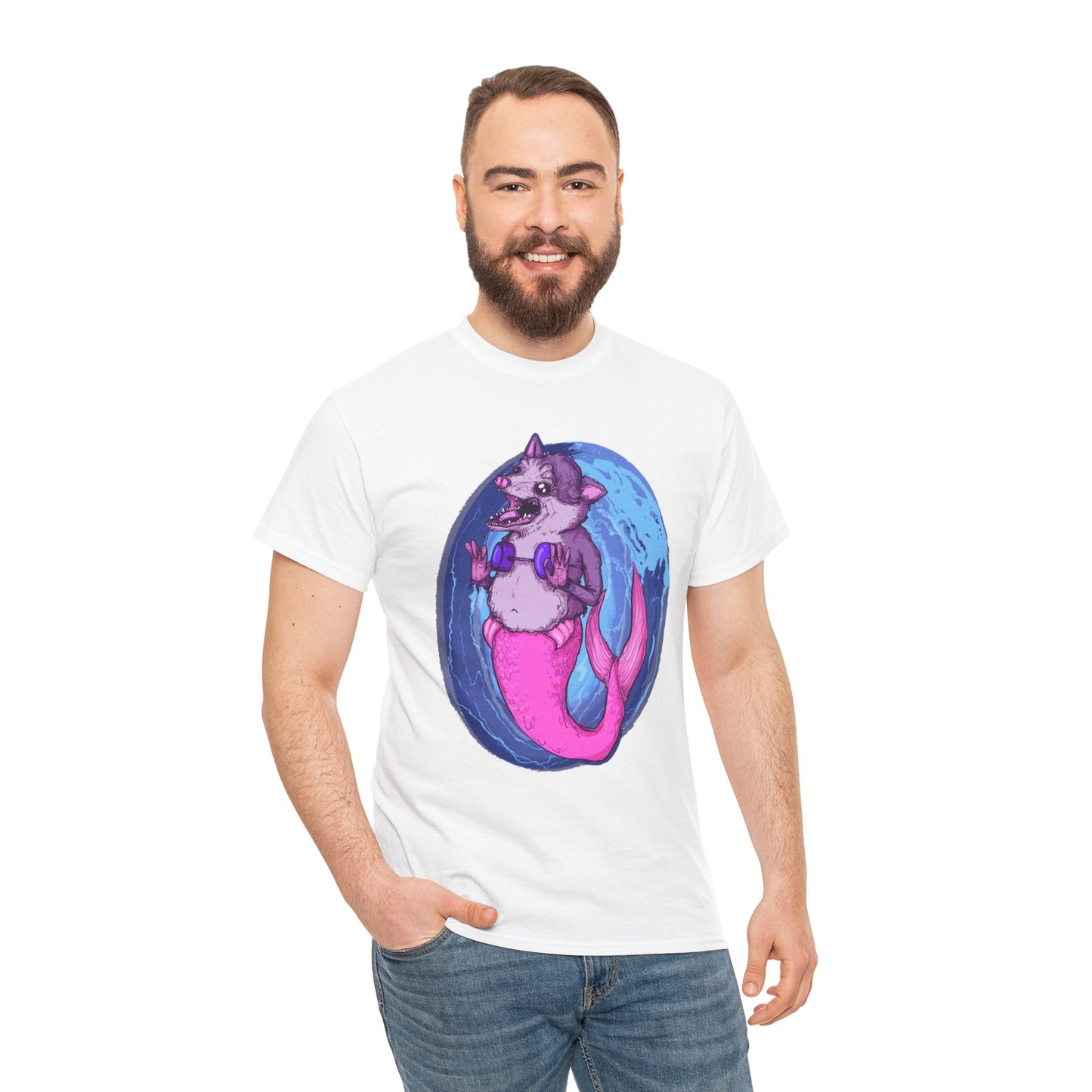 Mermaid Opossum Unisex Heavy Cotton Tee