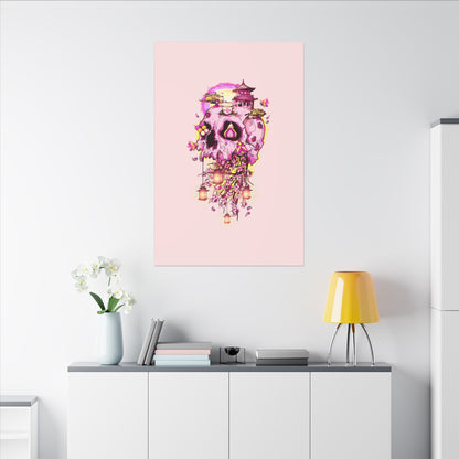 Elemental Skull Cherry Blossom Matte Canvas Stretched