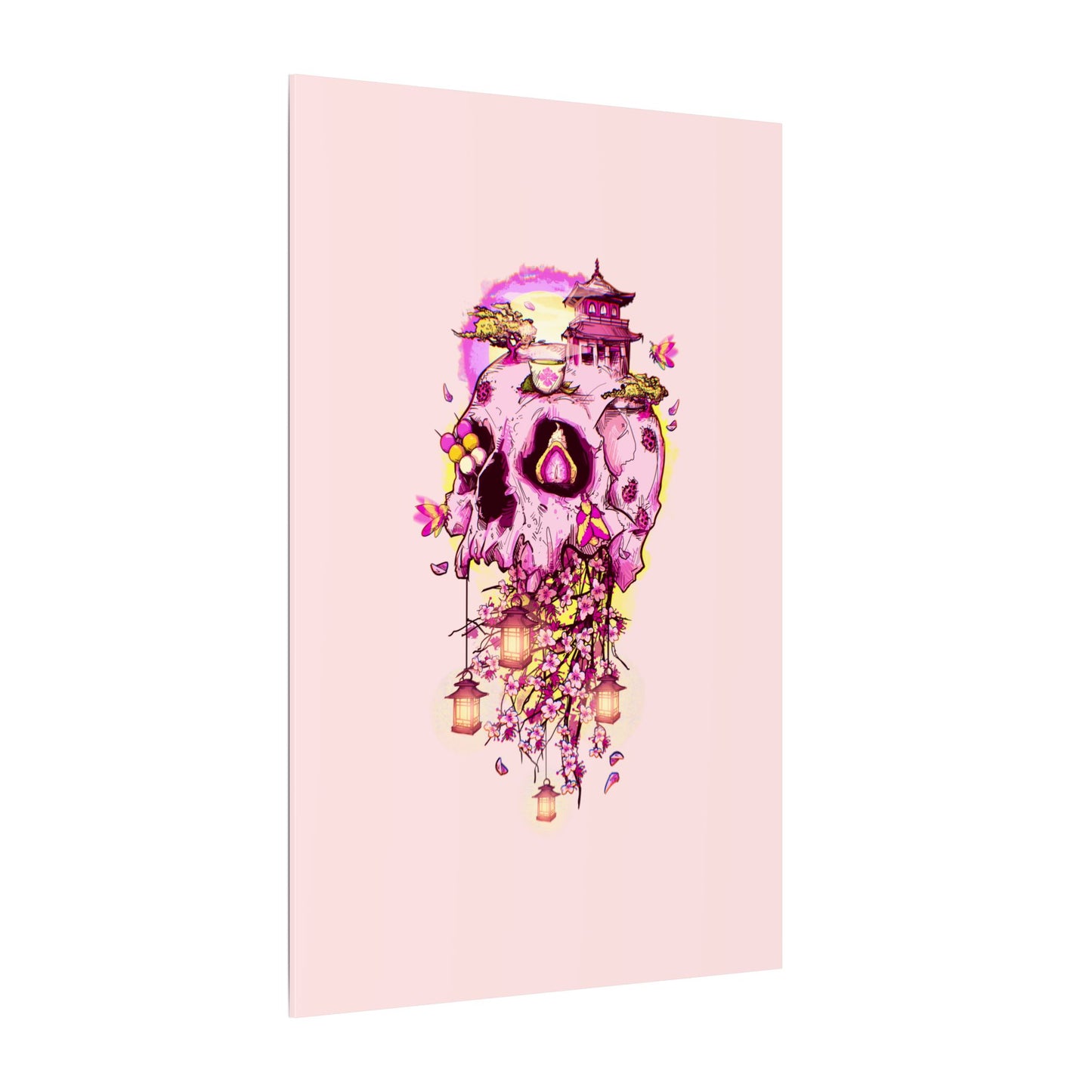 Elemental Skull Cherry Blossom Matte Canvas Stretched