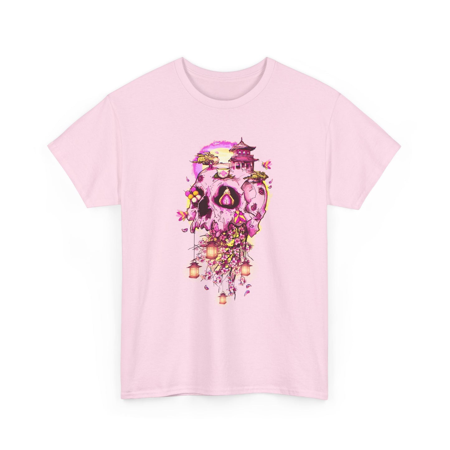 Elemental Skull Cherry Blossom Unisex Heavy Cotton Tee