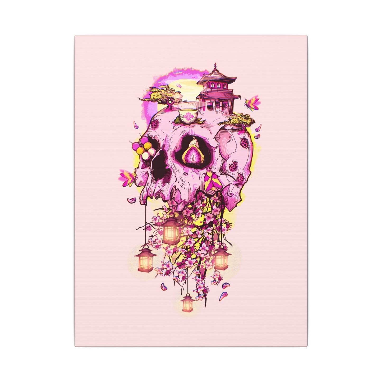 Elemental Skull Cherry Blossom Matte Canvas Stretched