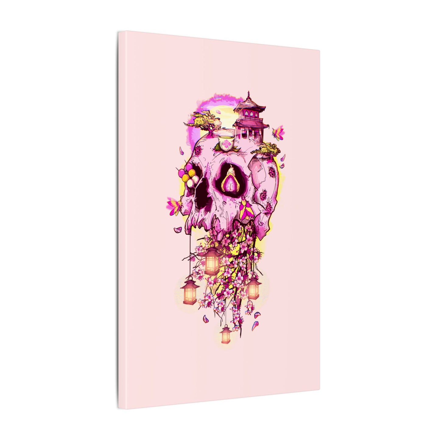 Elemental Skull Cherry Blossom Matte Canvas Stretched