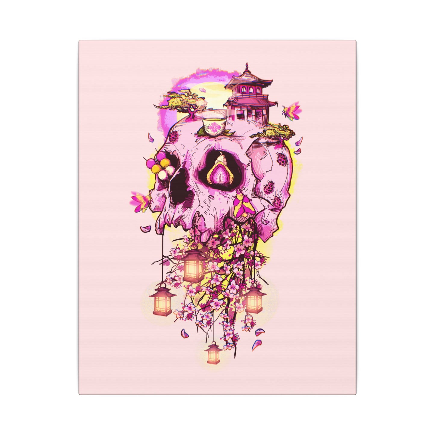 Elemental Skull Cherry Blossom Matte Canvas Stretched