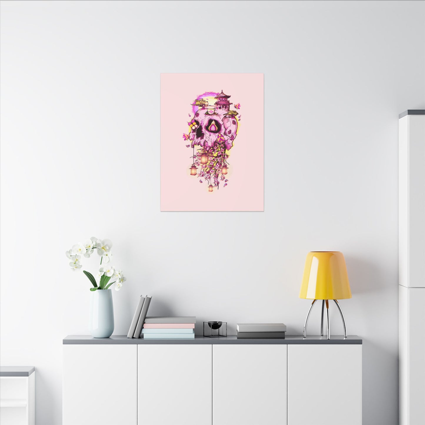 Elemental Skull Cherry Blossom Matte Canvas Stretched