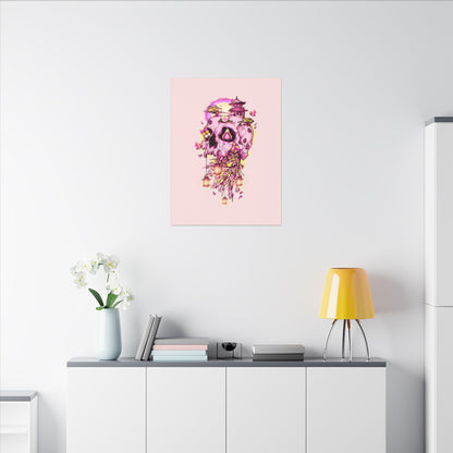 Elemental Skull Cherry Blossom Matte Canvas Stretched