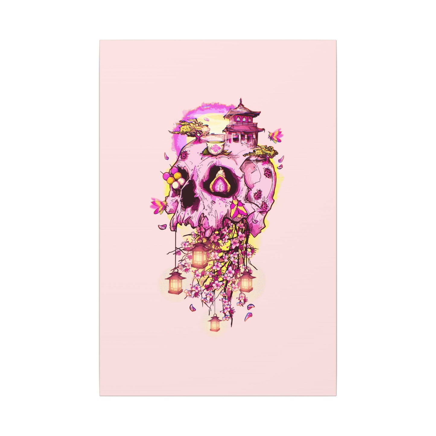 Elemental Skull Cherry Blossom Matte Canvas Stretched