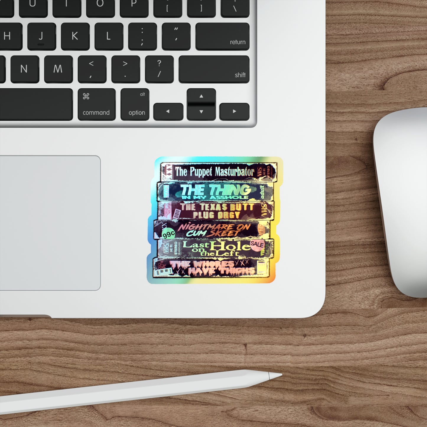 Adult Horror VHS Holographic Die-cut Stickers