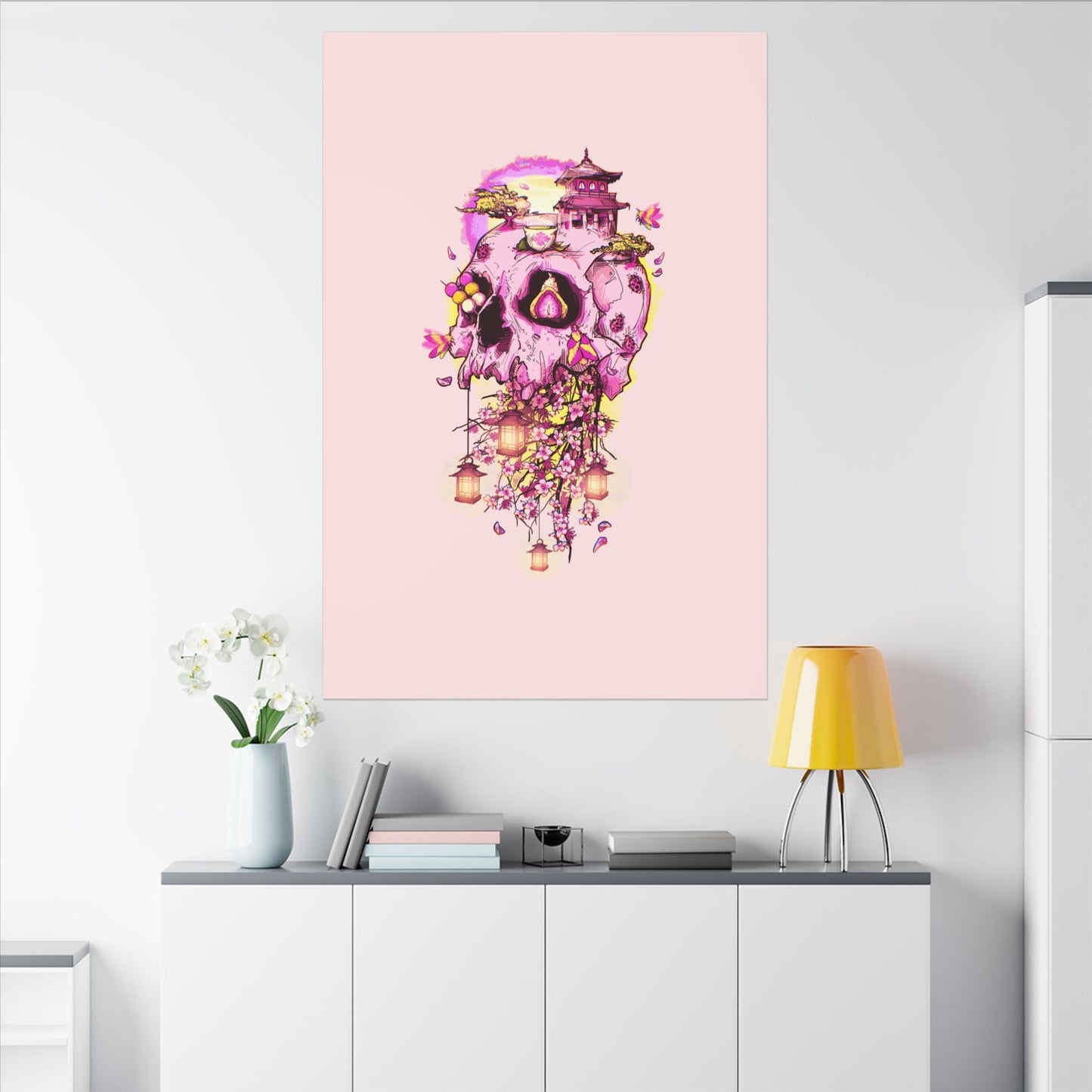 Elemental Skull Cherry Blossom Matte Canvas Stretched