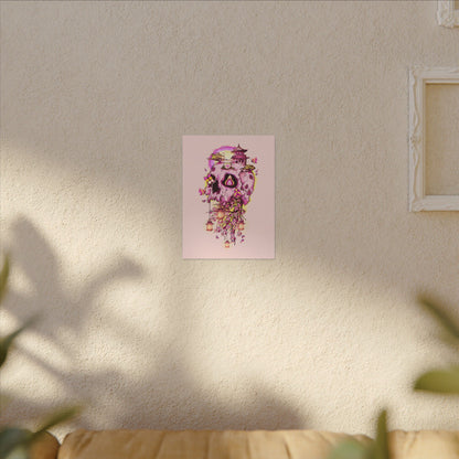 Elemental Skull Cherry Blossom Matte Canvas Stretched