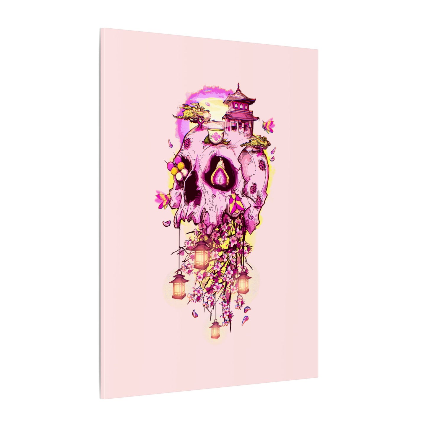 Elemental Skull Cherry Blossom Matte Canvas Stretched
