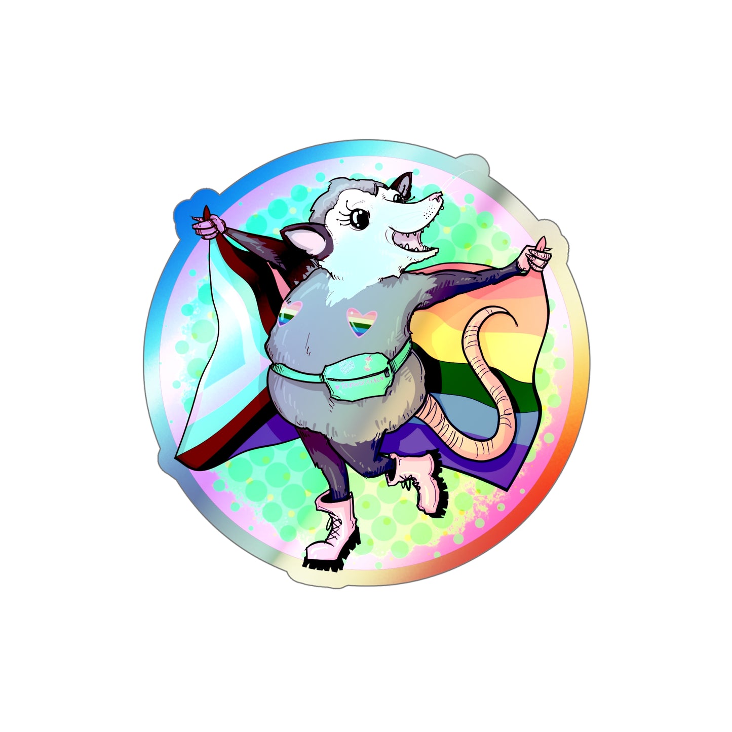 Pride Opossum Holographic Die-cut Stickers