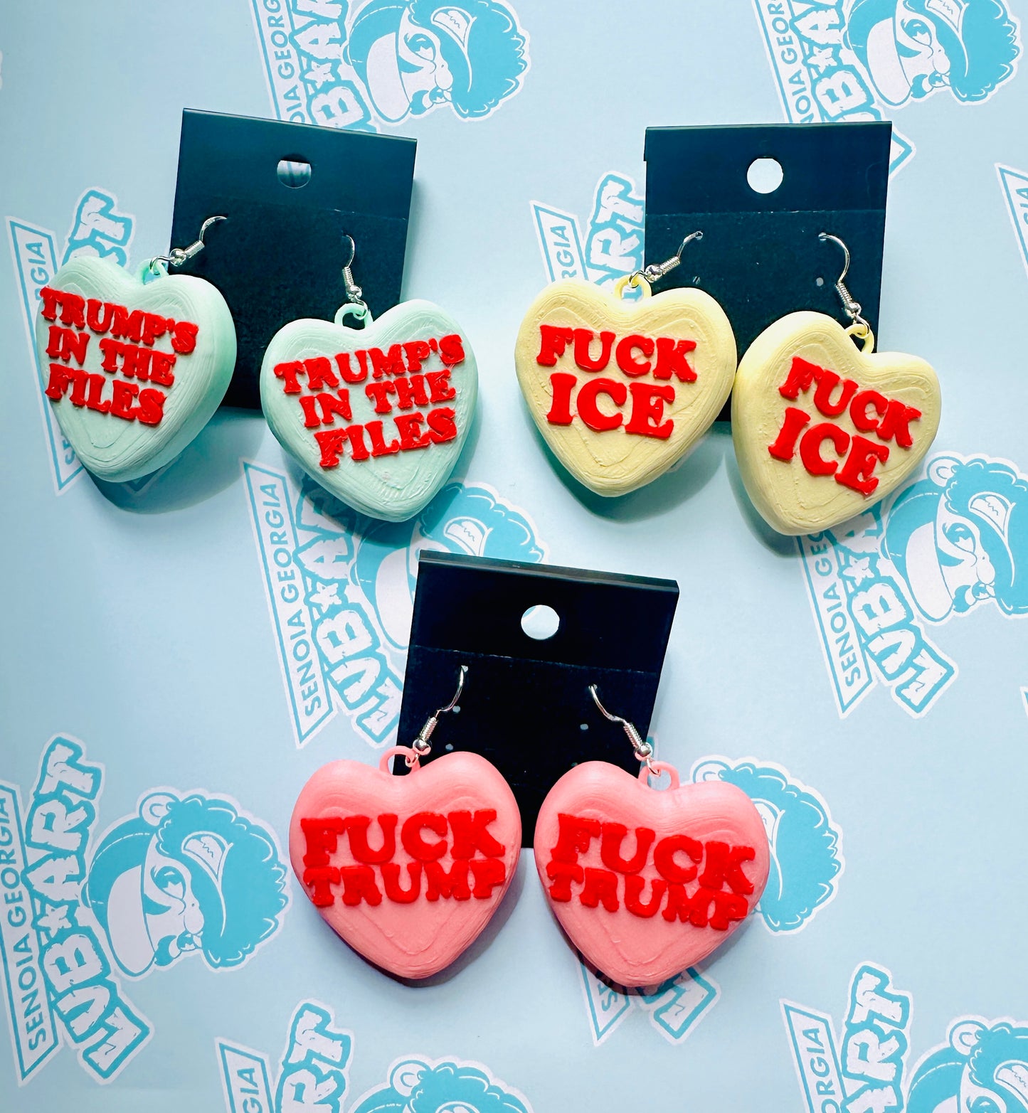 Anti ICE Anti President Conversation Heart Earrings 3D Printed