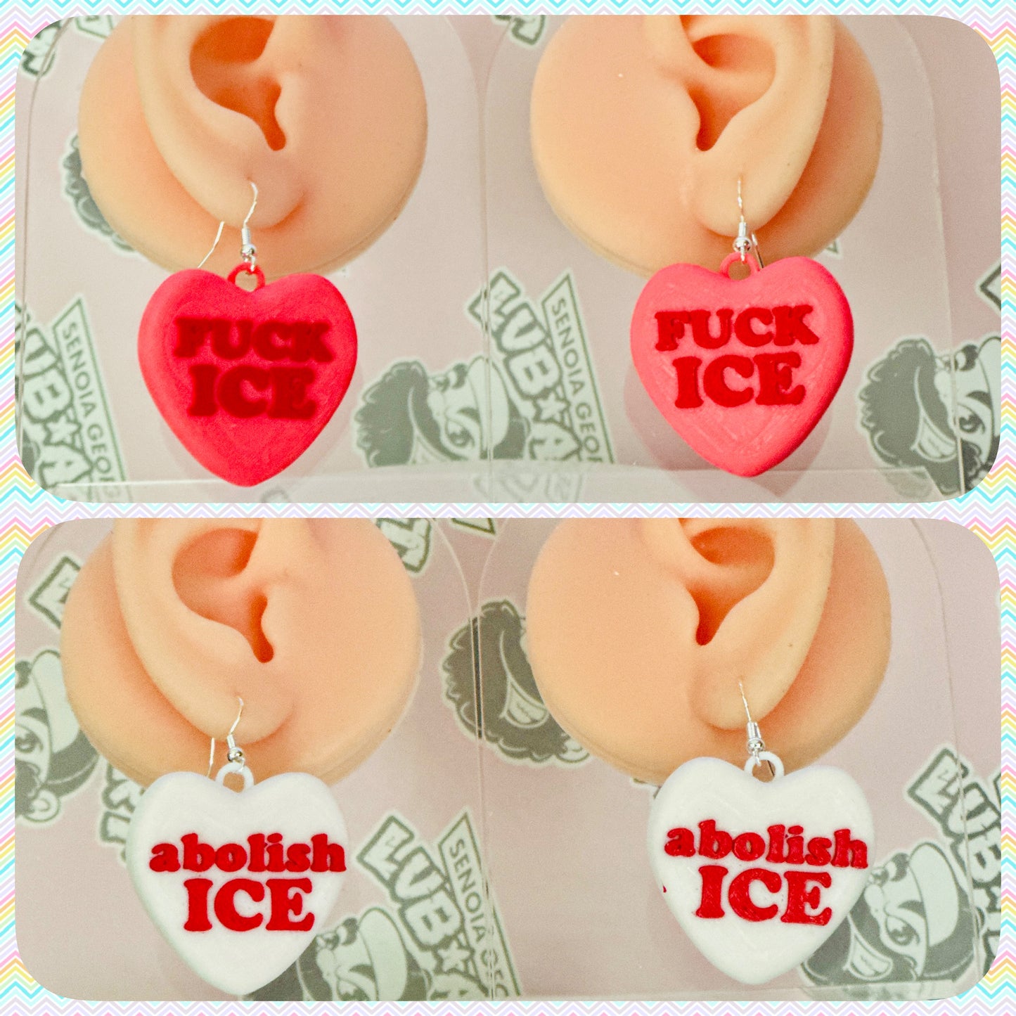 Anti ICE Anti President Conversation Heart Earrings 3D Printed