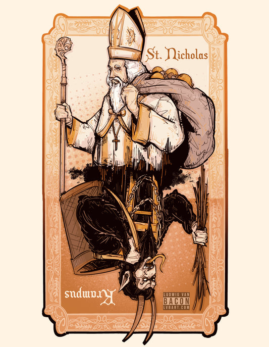 St Nick v Krampus Fine Art Print
