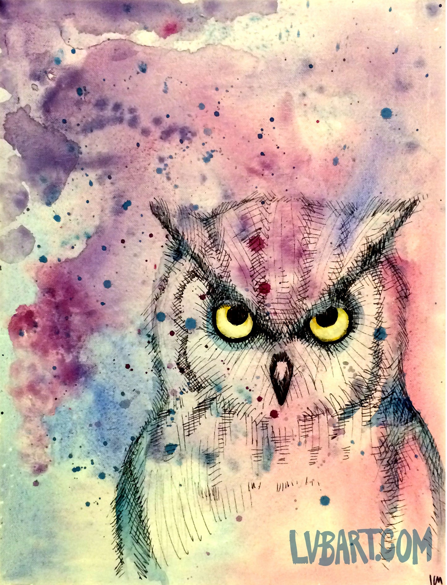 Watercolor Wash Owl Fine Art Print