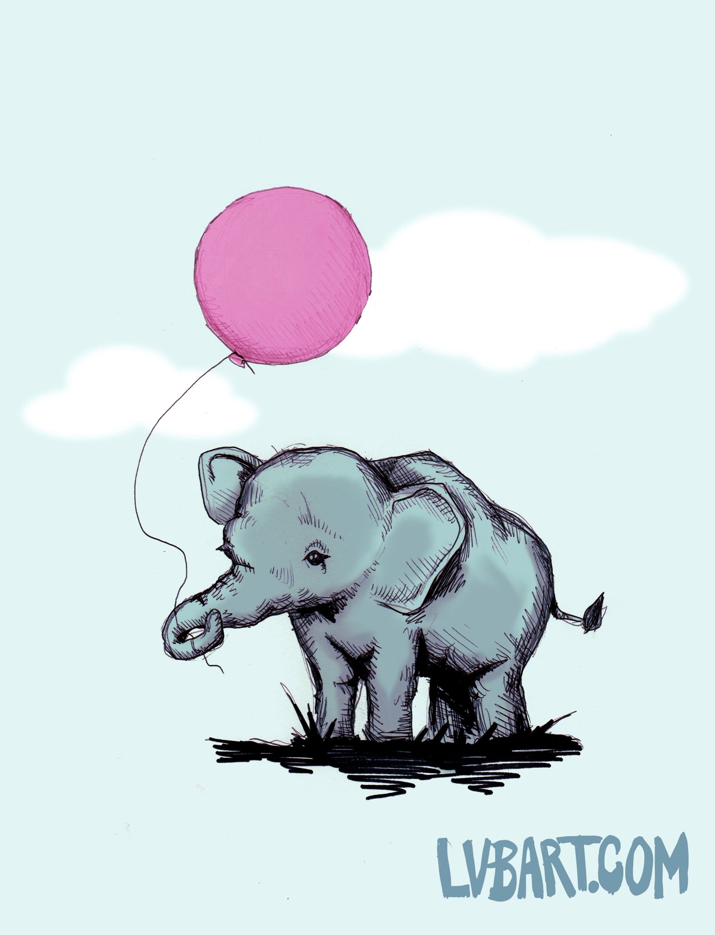 Baby Elephant Balloon Fine Art Print