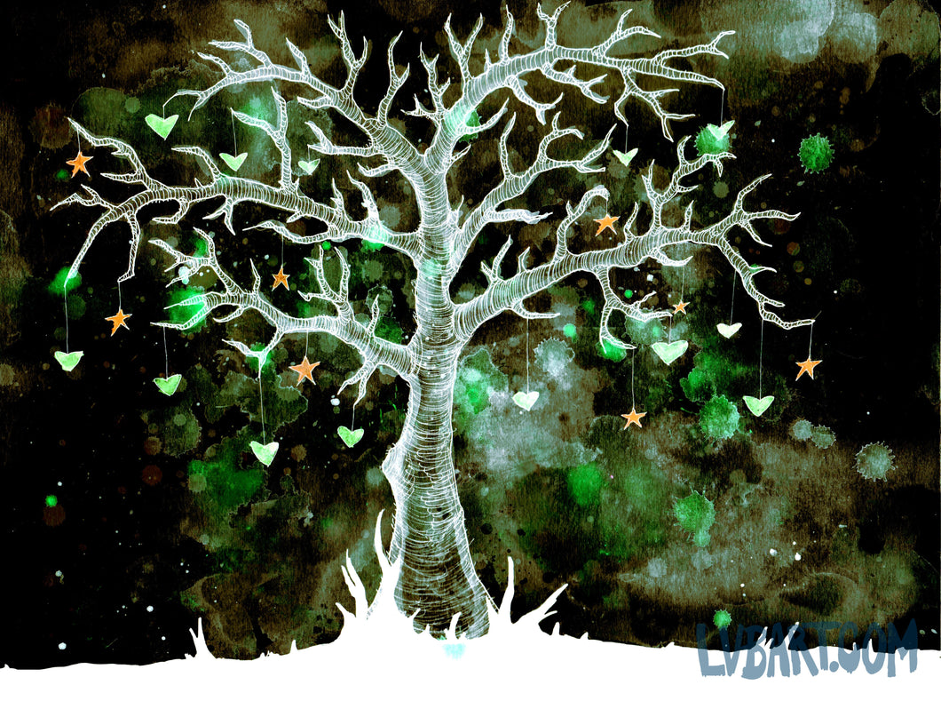 Tree Hearts & Stars (Invert) Fine Art Print