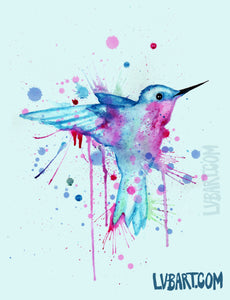Blue Hummingbird Watercolor Fine Art Print