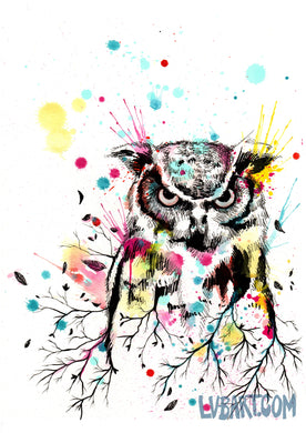 Owl Splatter Fine Art Print