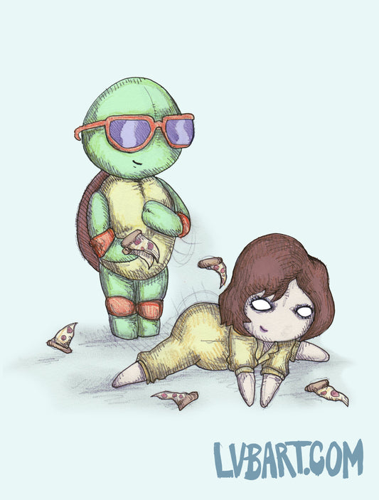 Teenage Mutant Pizza Rain Fine Art Print