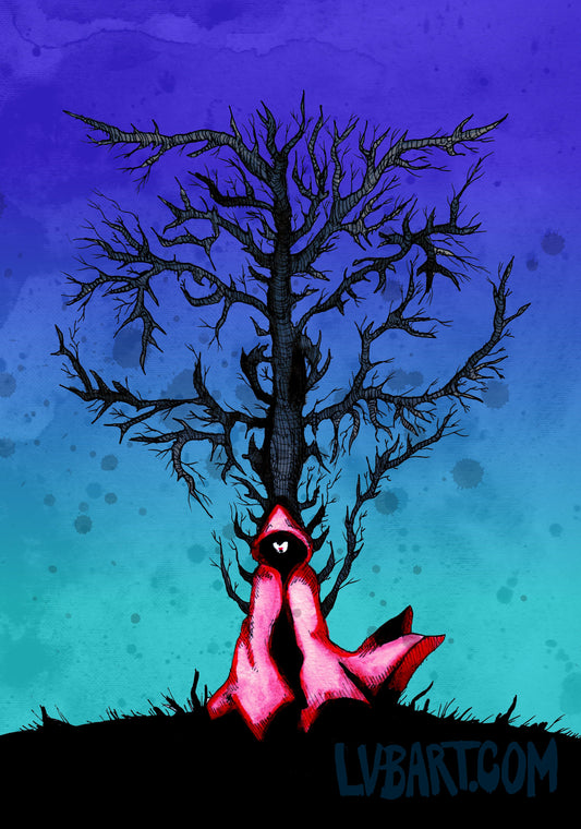 Red Riding Hood Wolf Tree Fine Art Print