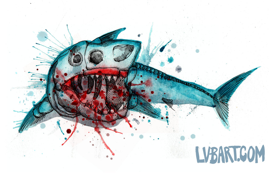 Shark Skeleton Watercolor Fine Art Print