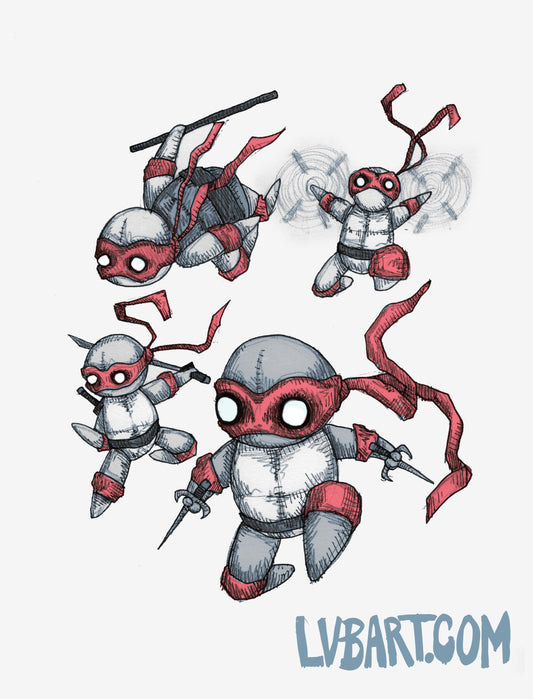 Teenage Mutant Ninja Plushies 3.0 (Red & Black) Fine Art Print